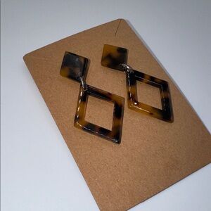 Tortoiseshell Geometric Earrings Silver Metal Post